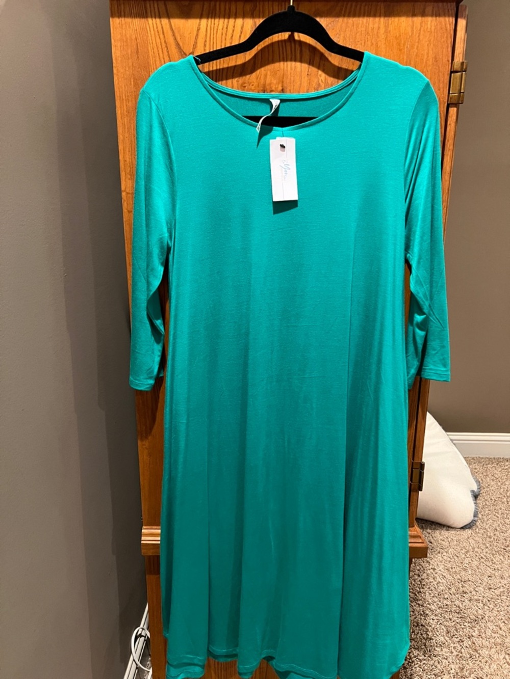Zenana Outfitters Teal 3/4 Sleeve Midi Swing Dress
